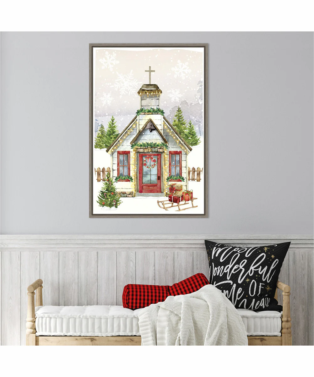 Framed Country Christmas Church by Art Nd Canvas Wall Art Print (23 W x 33 H), Sylvie Greywash Frame - Image 2