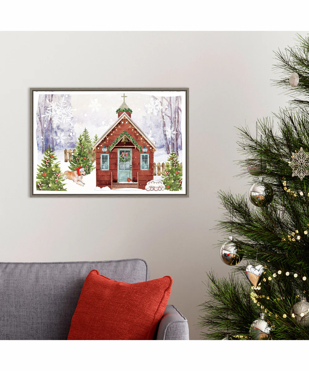 Framed Country Christmas Church II by Art Nd Canvas Wall Art Print (23 W x 16 H), Sylvie Greywash Frame - Image 2