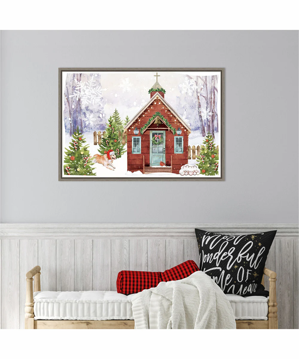 Framed Country Christmas Church II by Art Nd Canvas Wall Art Print (33 W x 23 H), Sylvie Greywash Frame - Image 2