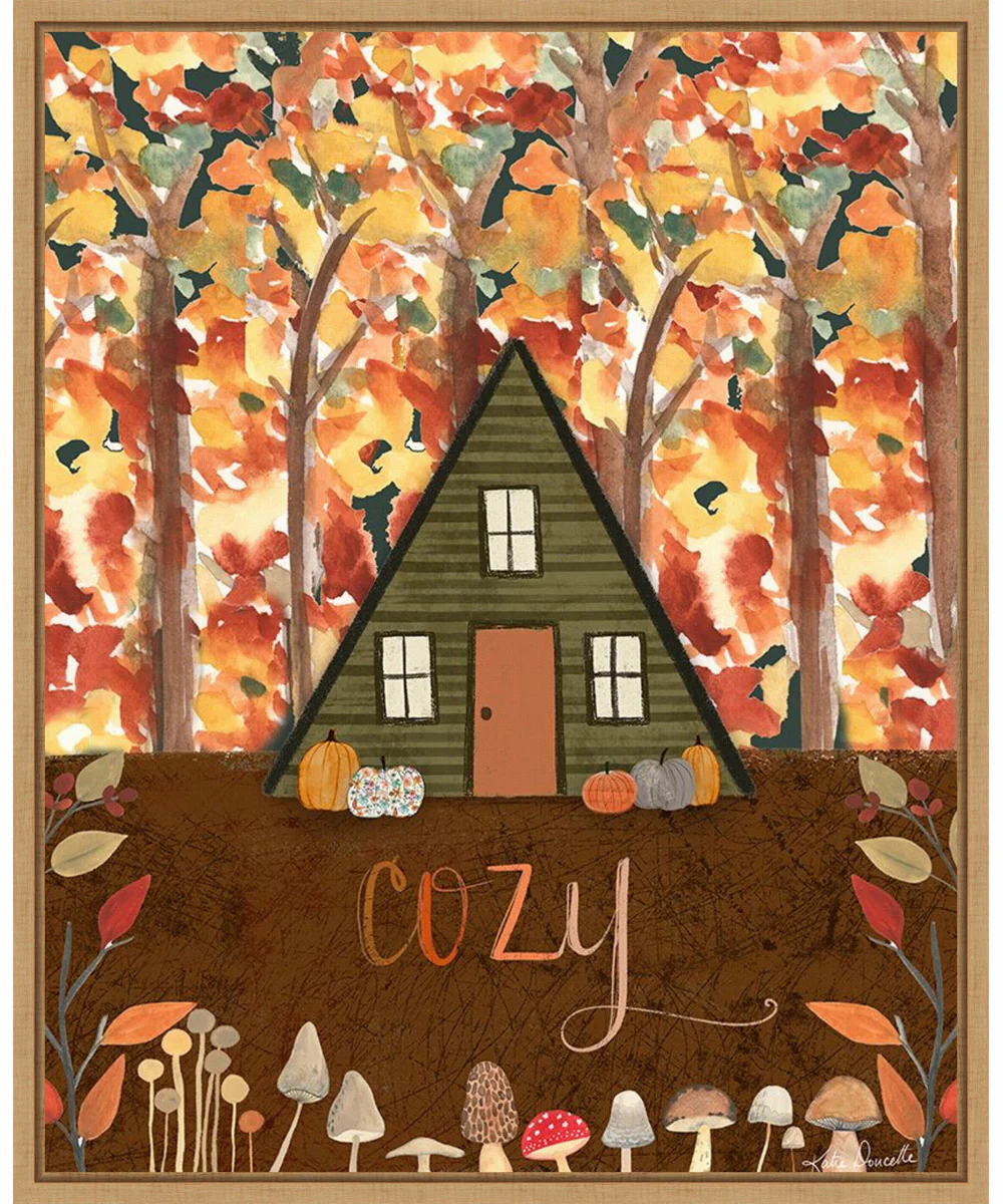 Framed Cozy Fall Cabin by Katie Doucette Canvas Wall Art Print (23 W x 28 H), Sylvie Maple Frame