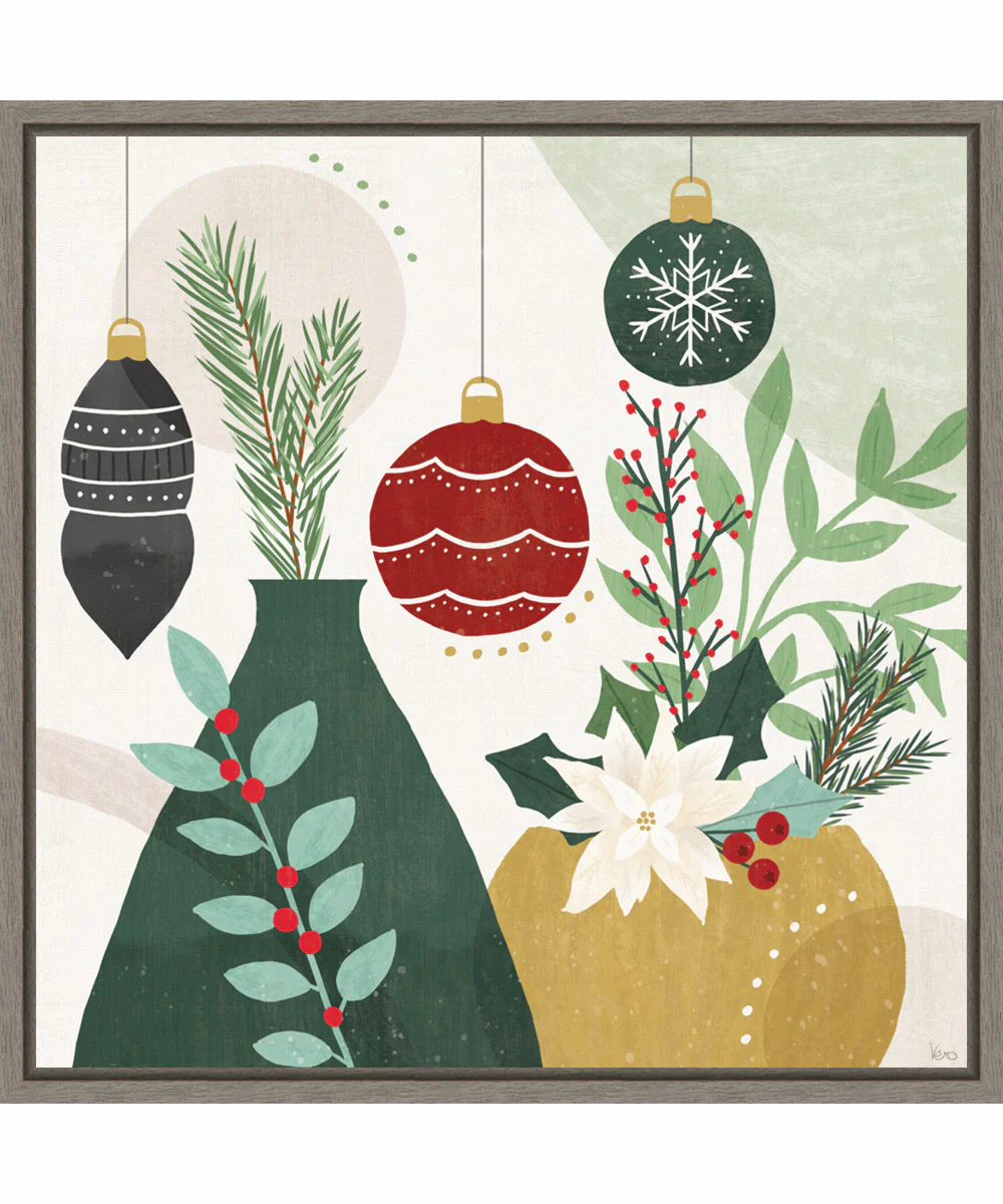 Framed Deco Holiday II by Veronique Charron Canvas Wall Art Print (22 W x 22 H), Sylvie Greywash Frame