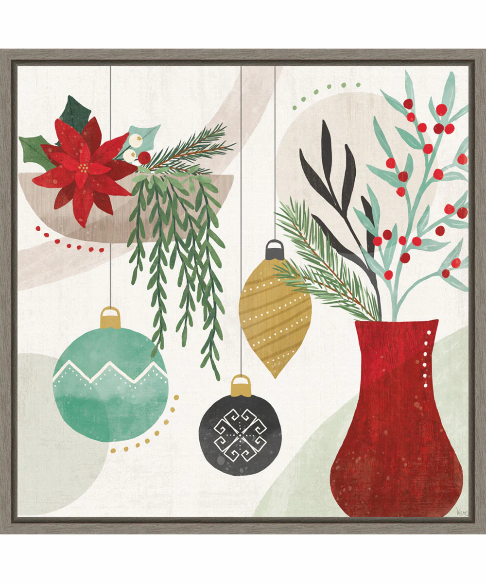 Framed Deco Holiday III by Veronique Charron Canvas Wall Art Print (22 W x 22 H), Sylvie Greywash Frame