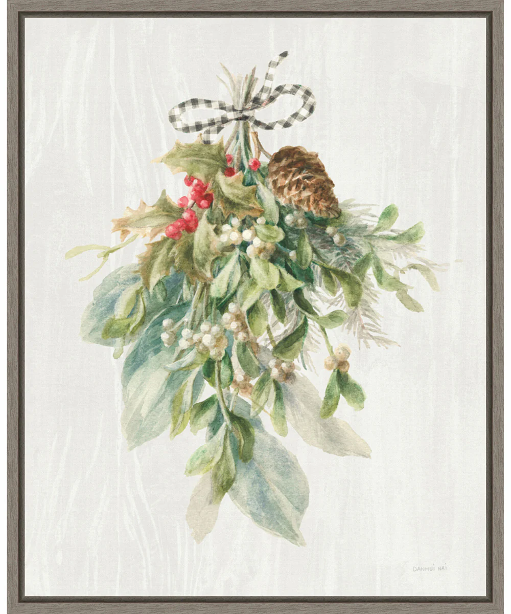 Framed Floursack Holiday XII Plaid by Danhui Nai Canvas Wall Art Print (23  W x 28  H), Sylvie Greywash Frame