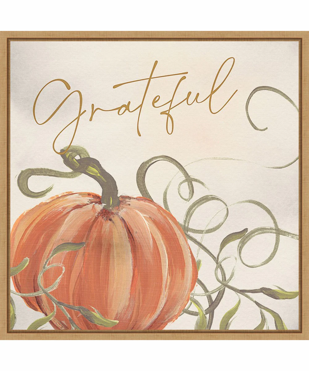 Framed Grateful Pumpkins by Nina Blue Canvas Wall Art Print (22 W x 22 H), Sylvie Maple Frame
