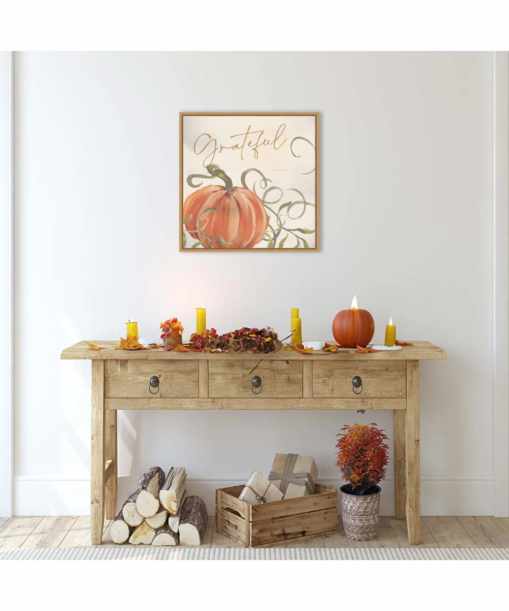 Framed Grateful Pumpkins by Nina Blue Canvas Wall Art Print (22 W x 22 H), Sylvie Maple Frame - Image 2