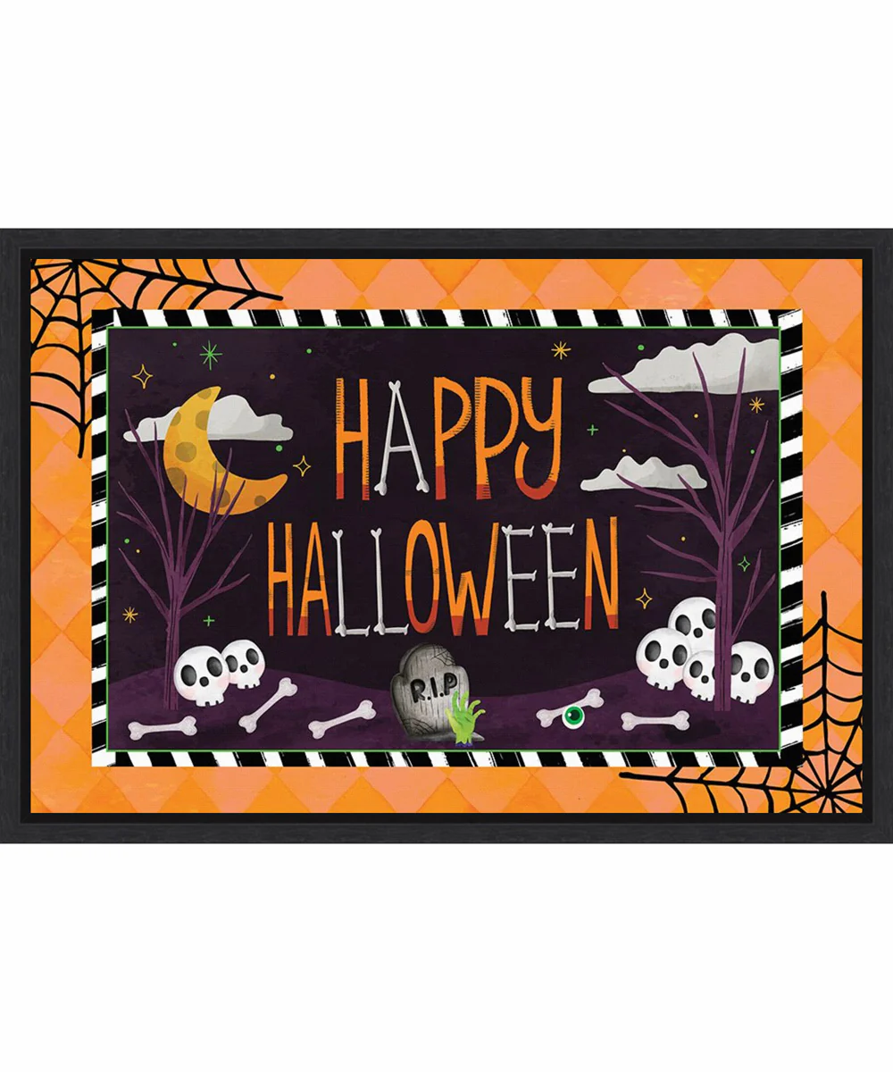Framed Happy Halloween by Art Nd Canvas Wall Art Print (23  W x 16  H), Sylvie Black Frame
