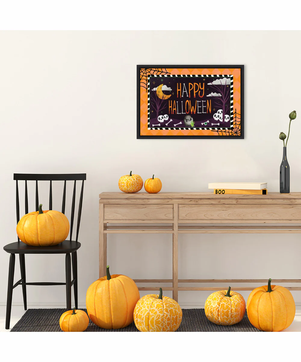 Framed Happy Halloween by Art Nd Canvas Wall Art Print (23  W x 16  H), Sylvie Black Frame - Image 2