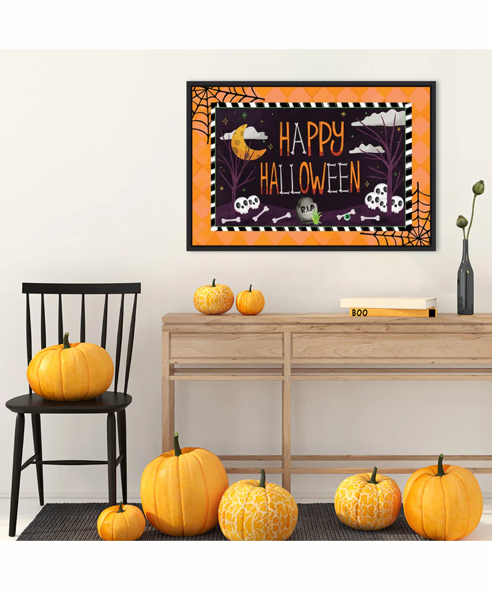 Framed Happy Halloween by Art Nd Canvas Wall Art Print (33  W x 23  H), Sylvie Black Frame - Image 2