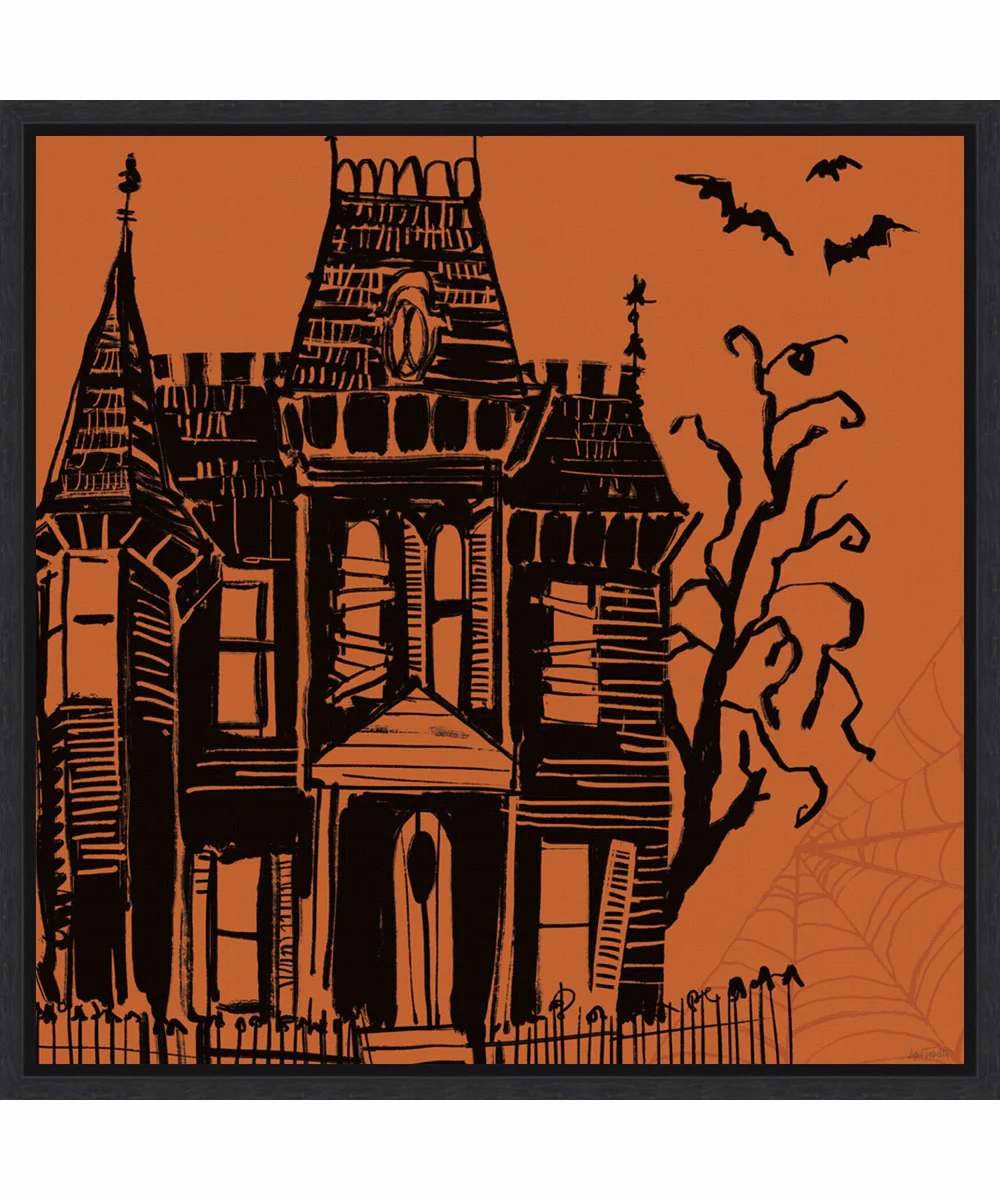 Framed Haunted Halloween IV by Anne Tavoletti Canvas Wall Art Print (22  W x 22  H), Sylvie Black Frame