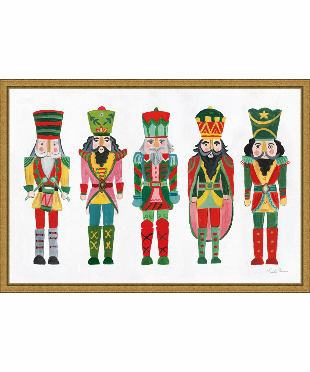 Framed Holiday Nutcrackers I by Farida Zaman Canvas Wall Art Print (23  W x 16  H), Sylvie Gold Frame