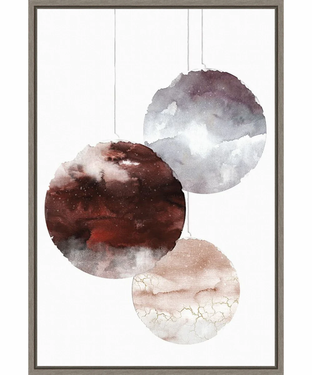 Framed Holiday Time 3 Christmas Ornaments by Design Fabrikken Canvas Wall Art Print (23  W x 33  H), Sylvie Greywash Frame