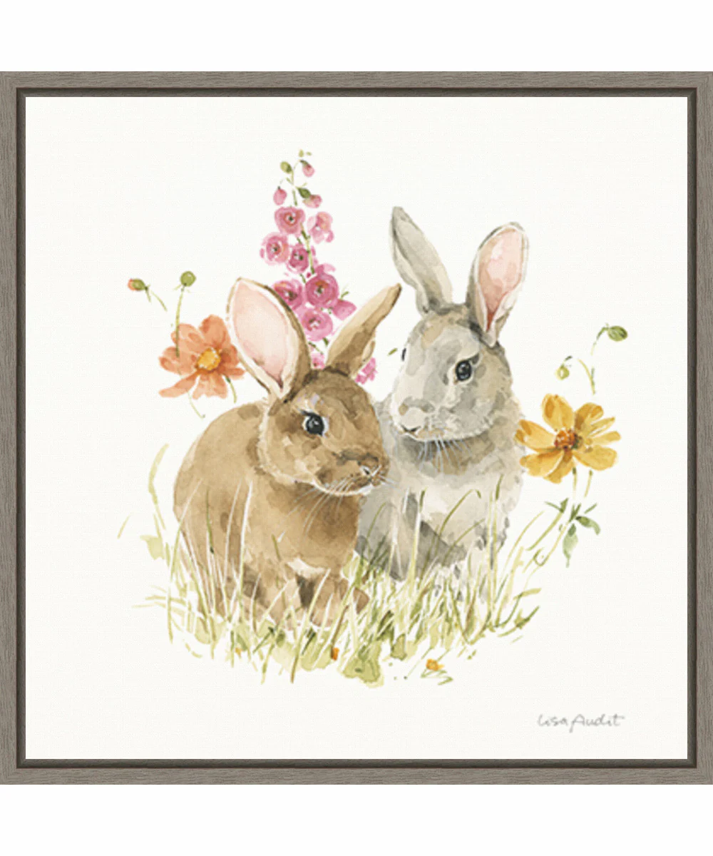 Framed Hop on Spring II by Lisa Audit Canvas Wall Art Print (22  W x 22  H), Sylvie Greywash Frame