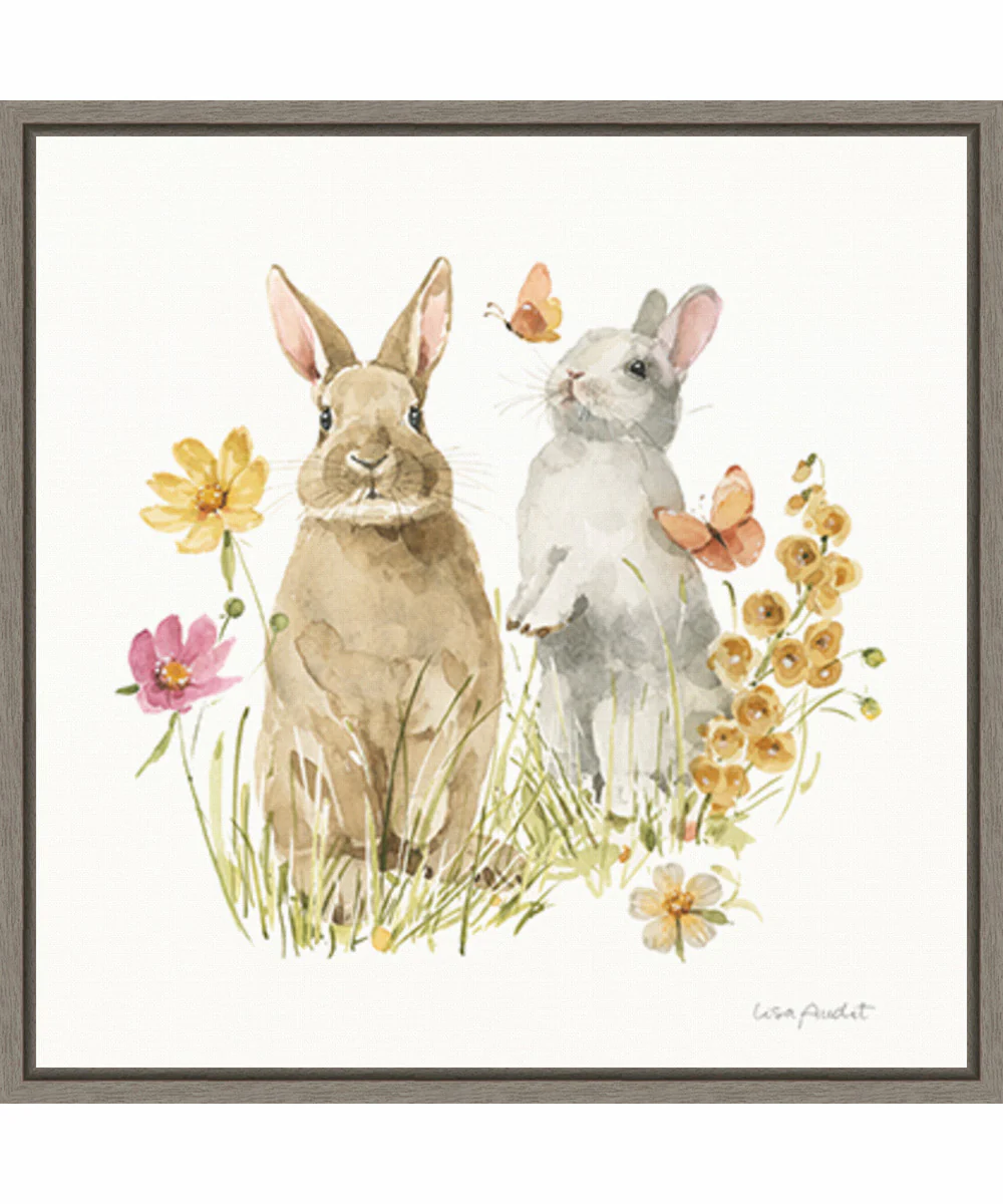 Framed Hop on Spring IV by Lisa Audit Canvas Wall Art Print (22  W x 22  H), Sylvie Greywash Frame