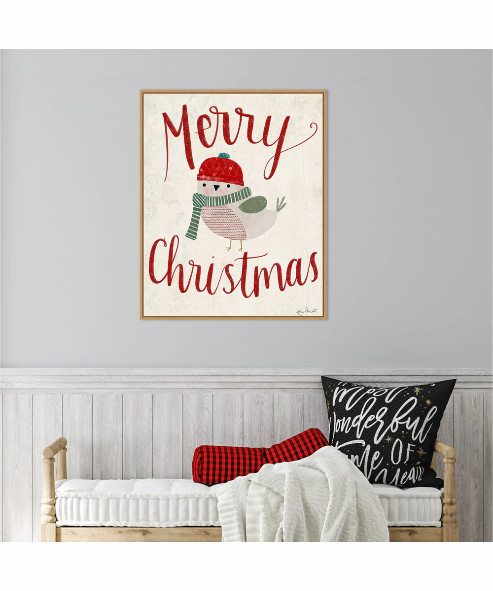 Framed Merry Christmas by Katie Doucette Canvas Wall Art Print (23 W x 28 H), Sylvie Maple Frame - Image 2