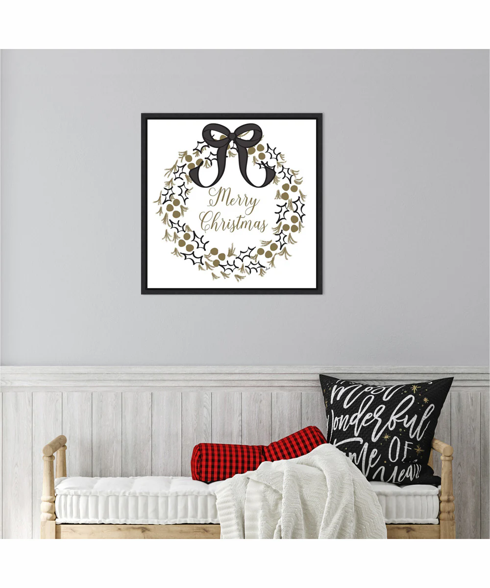 Framed Merry Christmas Wreath by Andi Metz Canvas Wall Art Print (22  W x 22  H), Sylvie Black Frame - Image 2