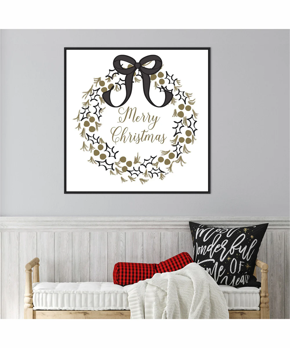 Framed Merry Christmas Wreath by Andi Metz Canvas Wall Art Print (30  W x 30  H), Sylvie Black Frame - Image 2