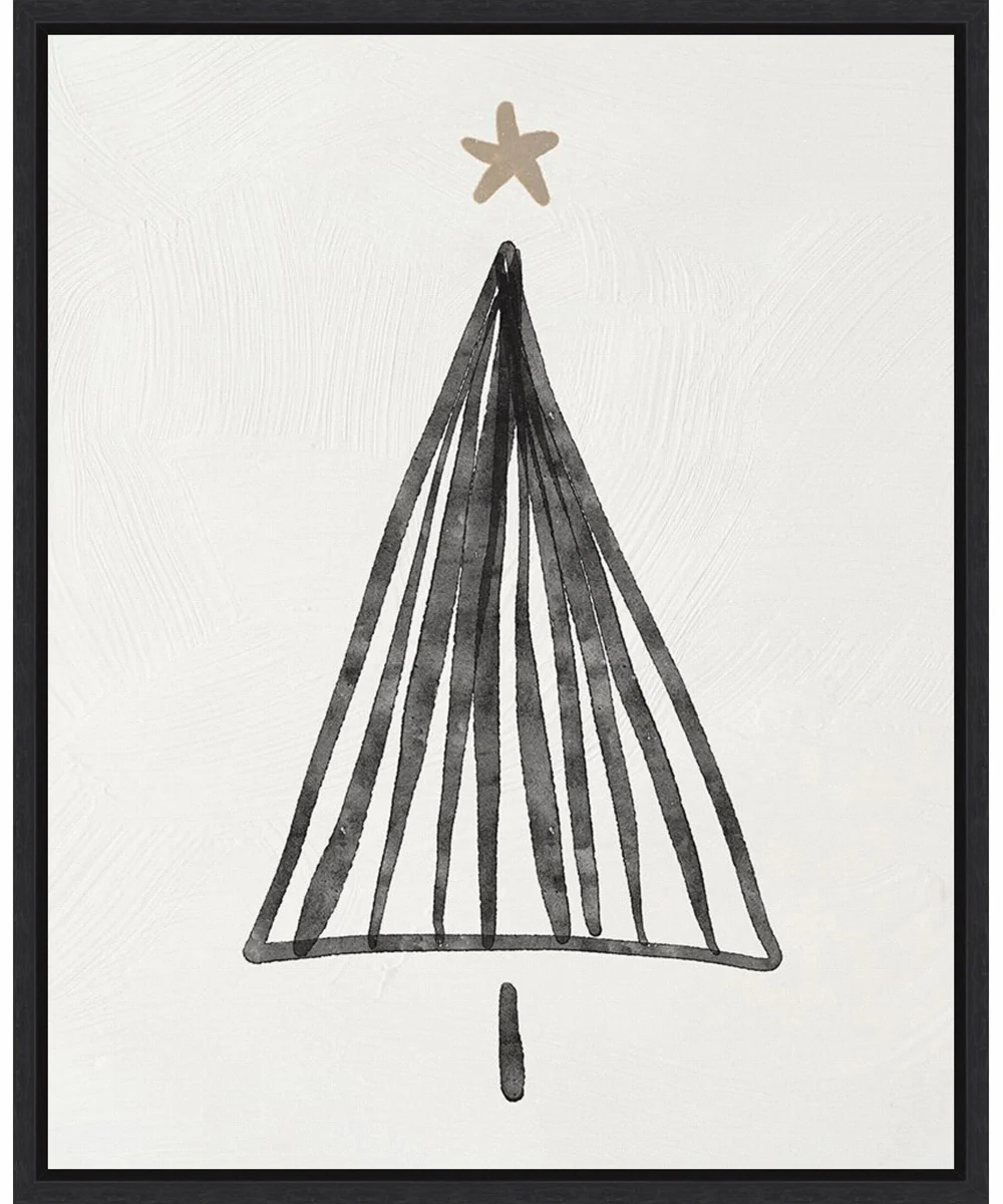 Framed Modern Christmas Tree III by Nina Blue Canvas Wall Art Print (23 W x 28 H), Sylvie Black Frame