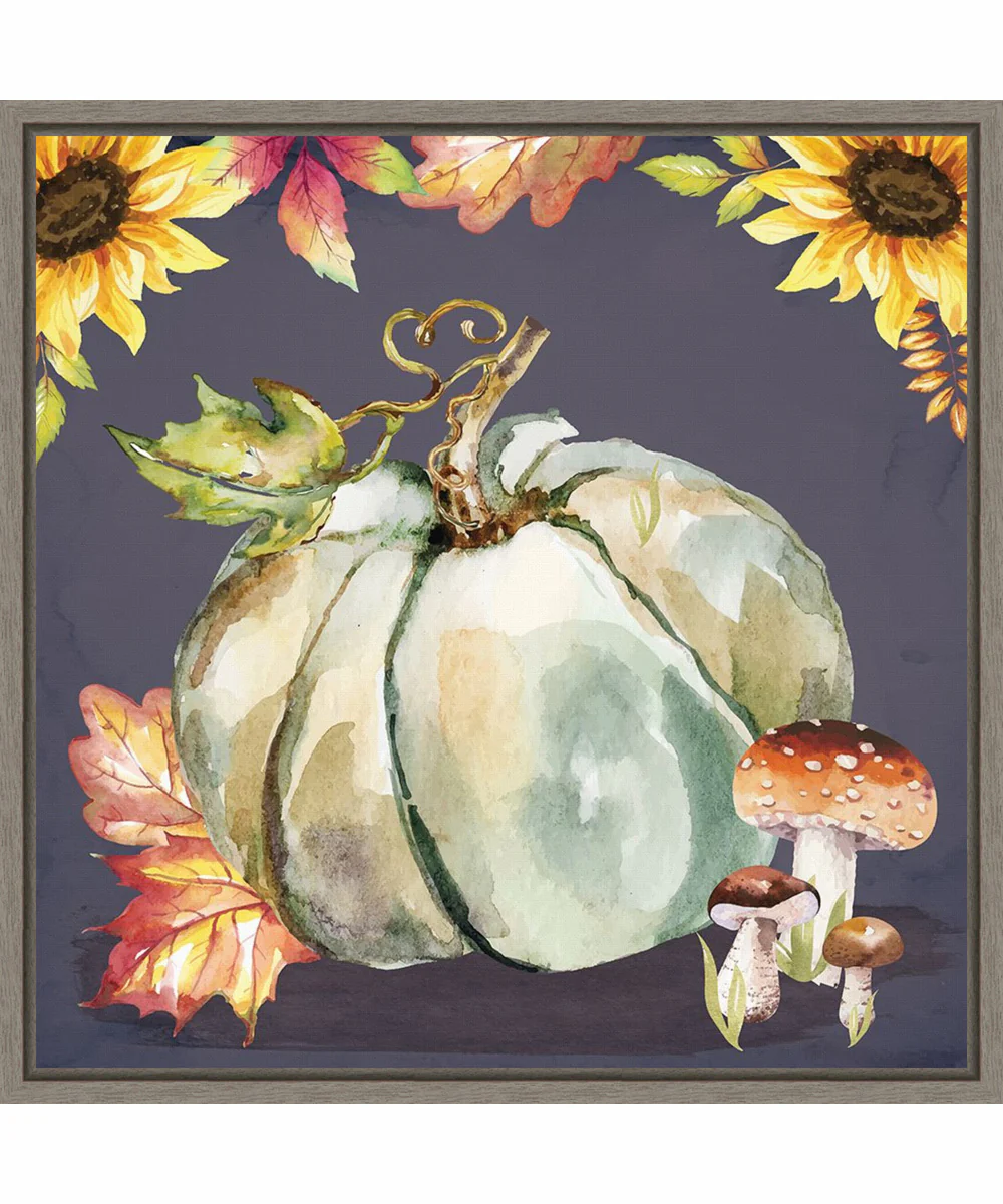 Framed Mushrooms and Pumpkin by Art Nd Canvas Wall Art Print (22 W x 22 H), Sylvie Greywash Frame