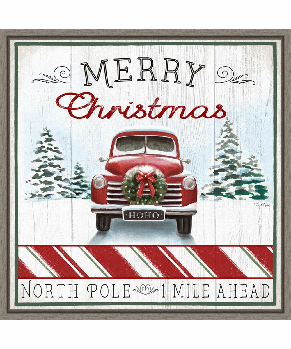 Framed North Pole Christmas Truck by Elizabeth Tyndall Canvas Wall Art Print (22 W x 22 H), Sylvie Greywash Frame