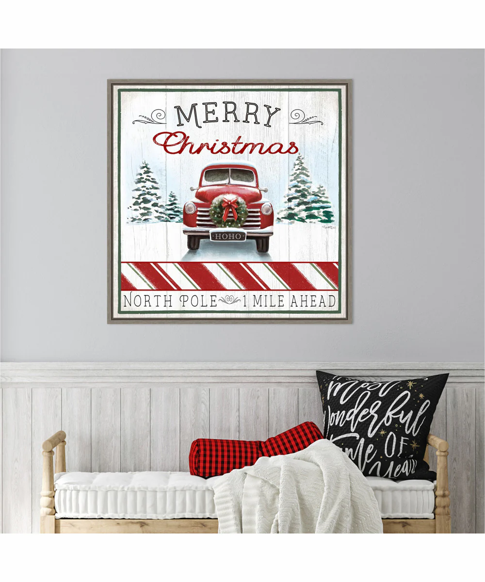 Framed North Pole Christmas Truck by Elizabeth Tyndall Canvas Wall Art Print (30  W x 30  H), Sylvie Greywash Frame - Image 2