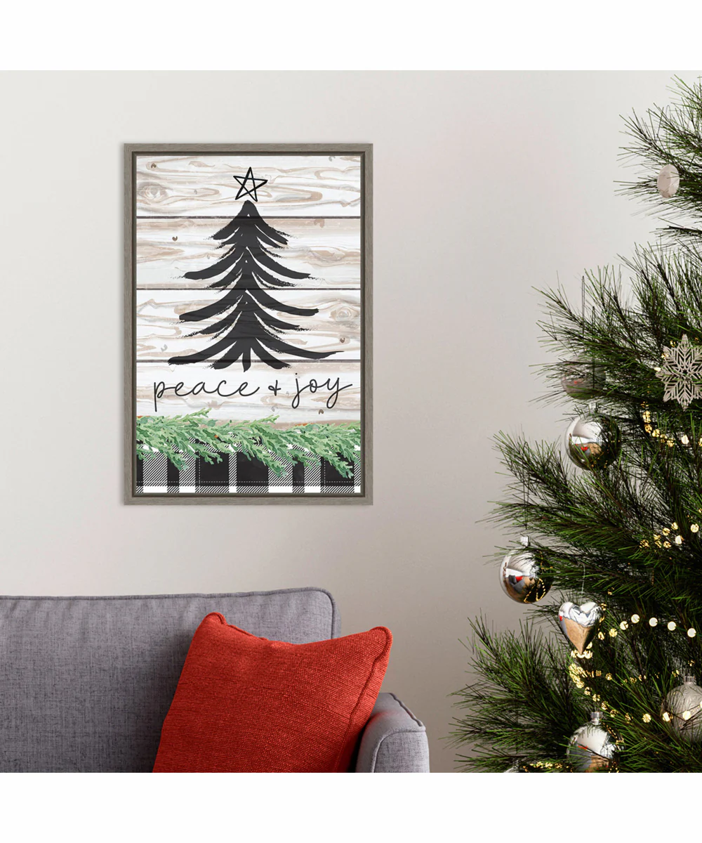 Framed Peace and Joy Christmas Tree by Art Nd Canvas Wall Art Print (16  W x 23  H), Sylvie Greywash Frame - Image 2
