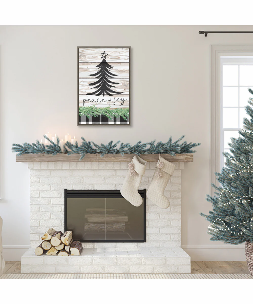 Framed Peace and Joy Christmas Tree by Art Nd Canvas Wall Art Print (23 W x 33 H), Sylvie Greywash Frame - Image 2