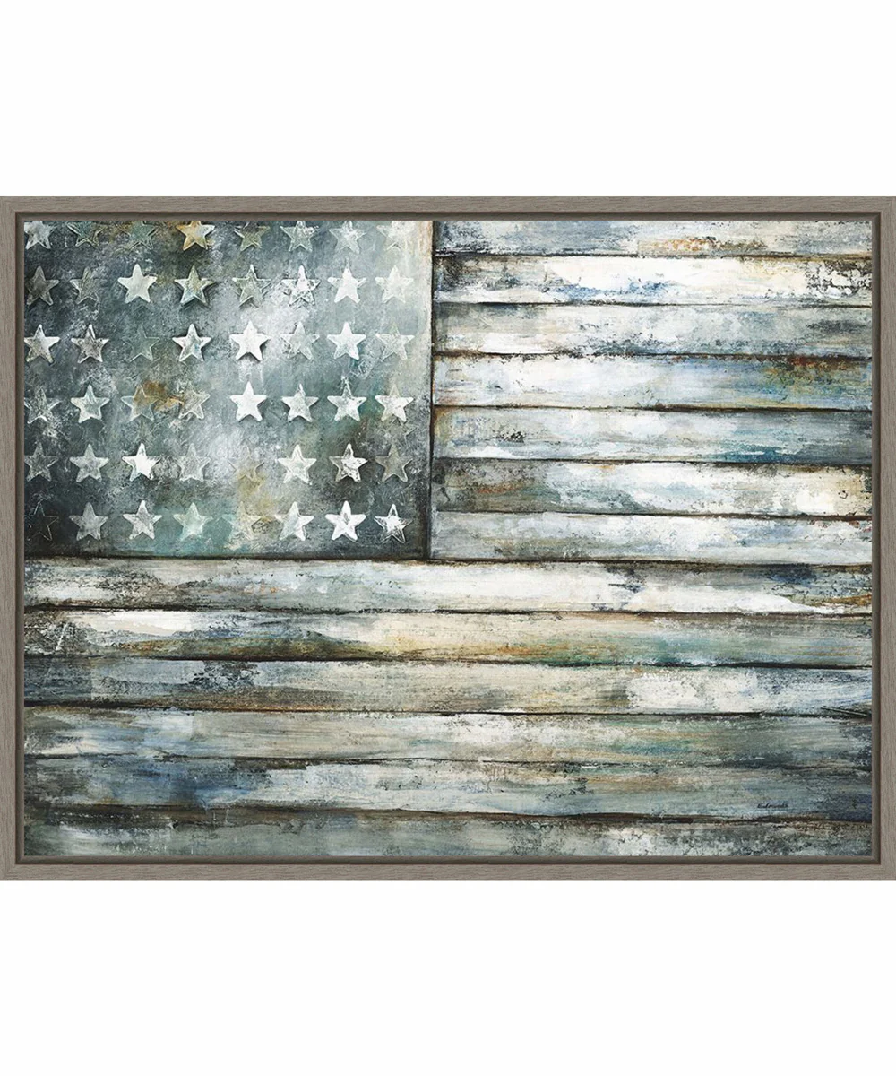 Framed Retired Patriot American Flag by Sydney Edmunds Canvas Wall Art Print (30 W x 23 H), Sylvie Greywash Frame