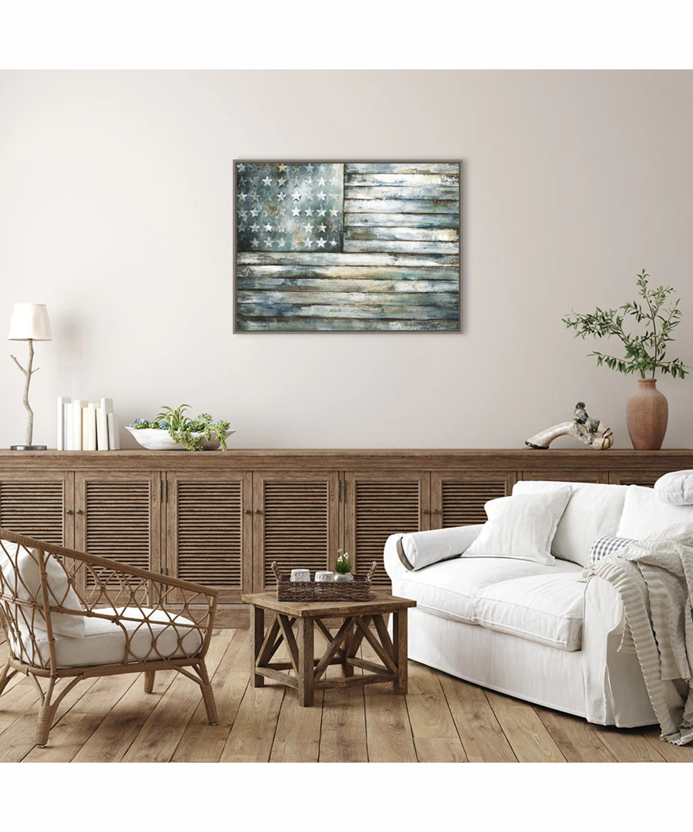 Framed Retired Patriot American Flag by Sydney Edmunds Canvas Wall Art Print (42 W x 32 H), Sylvie Greywash Frame - Image 2