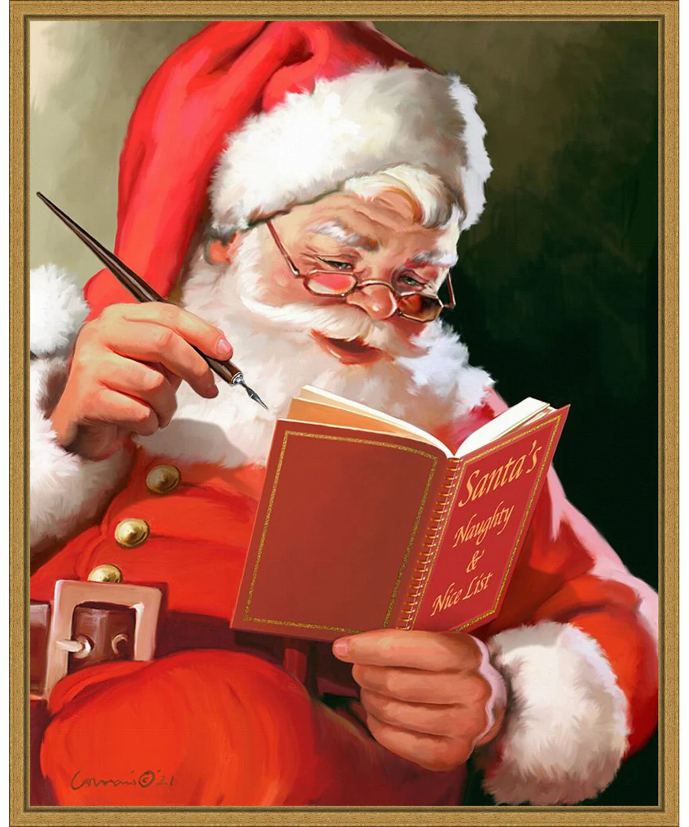 Framed Santas Naughty and Nice List by Cafe Yellow Canvas Wall Art Print (23 W x 28 H), Sylvie Gold Frame