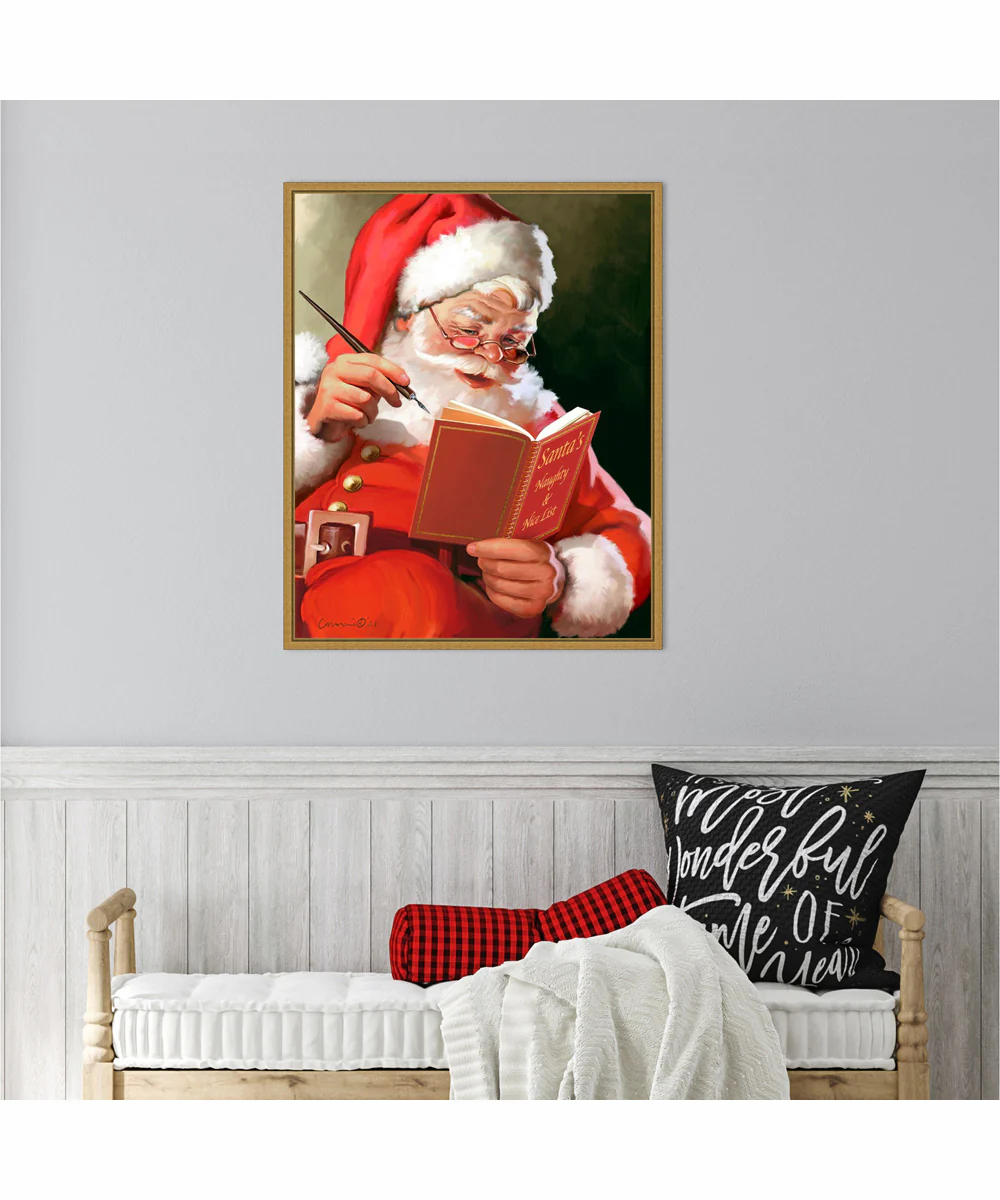 Framed Santas Naughty and Nice List by Cafe Yellow Canvas Wall Art Print (23 W x 28 H), Sylvie Gold Frame - Image 2