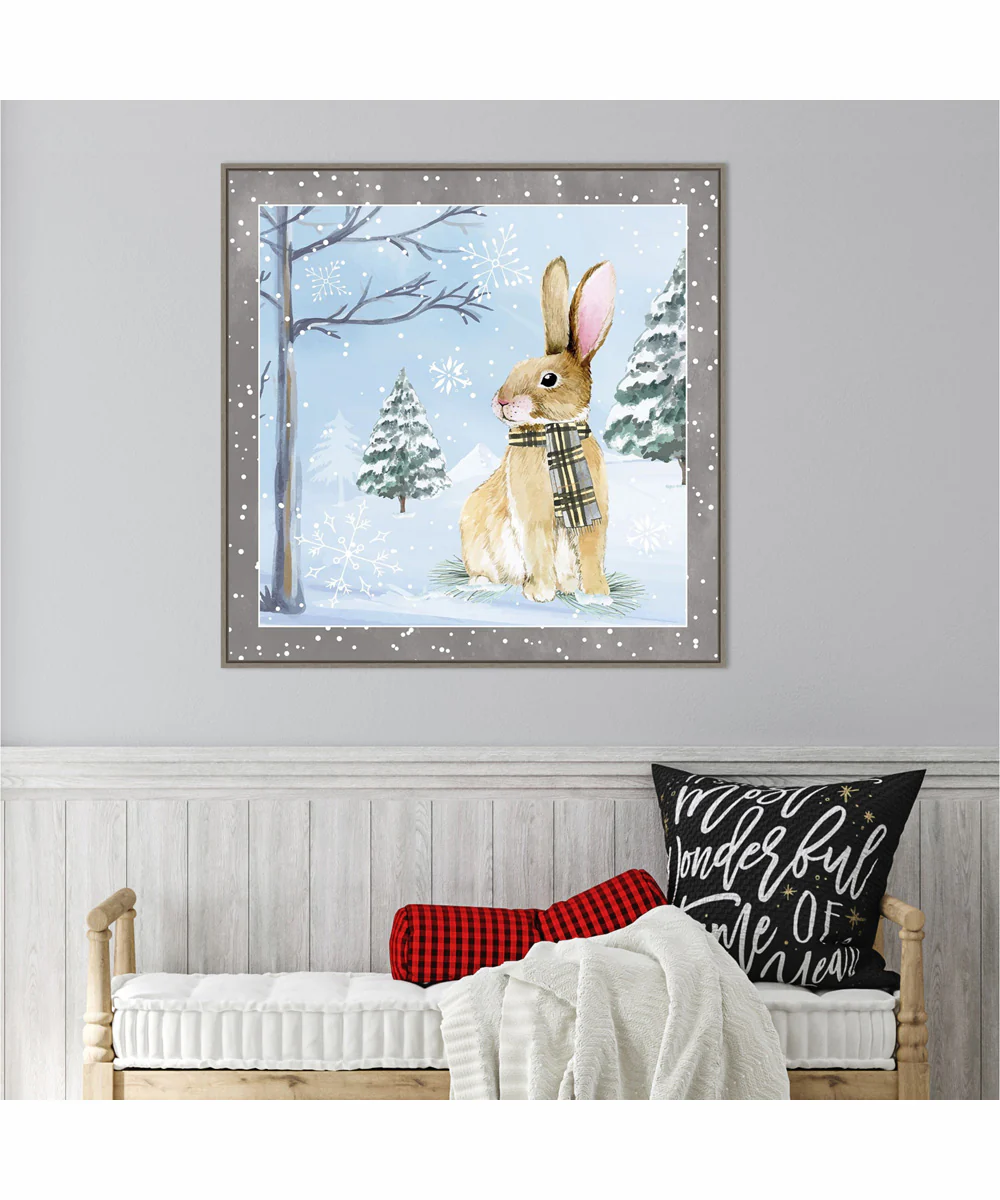Framed Snow Bunny by Art Nd Canvas Wall Art Print (30  W x 30  H), Sylvie Greywash Frame - Image 2