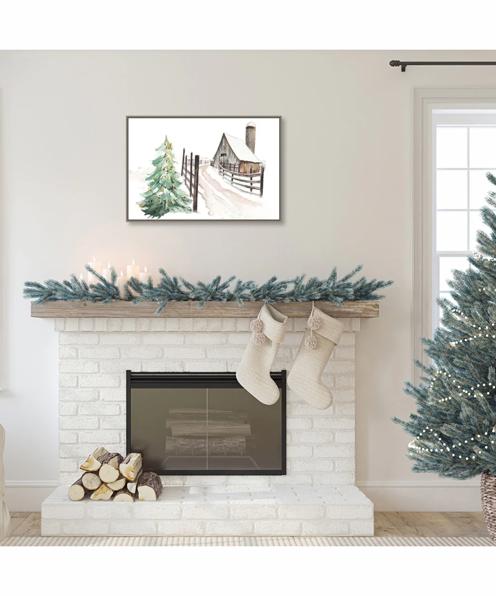 Framed Snowy Vermont Farm by Patricia Pinto Canvas Wall Art Print (33  W x 23  H), Sylvie Greywash Frame - Image 2