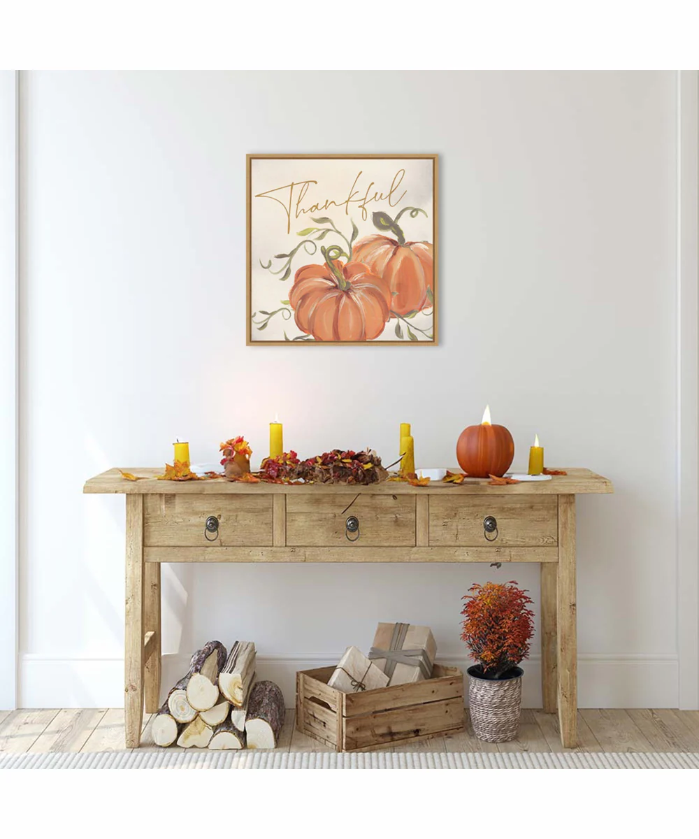 Framed Thankful Pumpkins by Nina Blue Canvas Wall Art Print (22  W x 22  H), Sylvie Maple Frame - Image 2