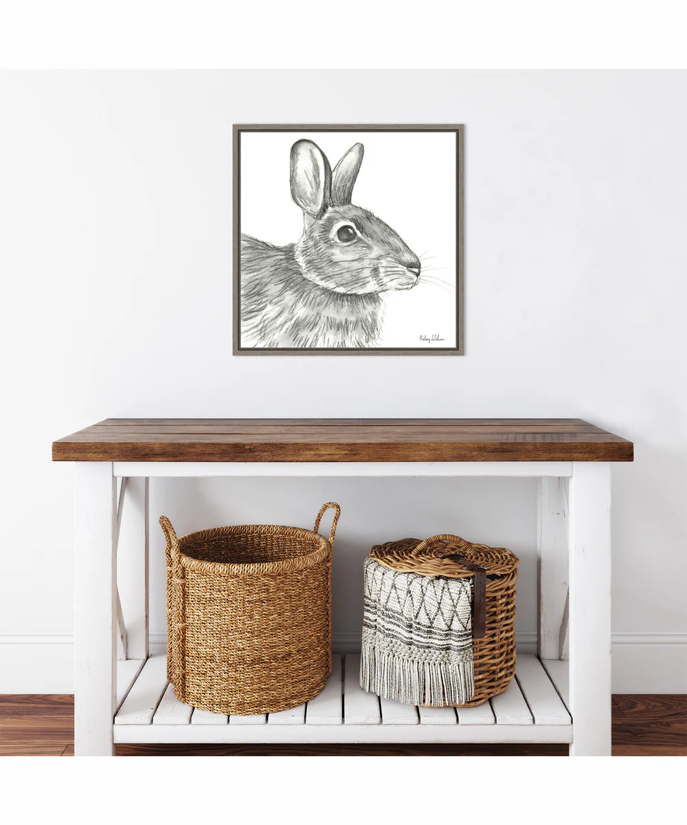 Framed Watercolor Pencil II Rabbit by Kelsey Wilson Canvas Wall Art Print (22  W x 22  H), Sylvie Greywash Frame - Image 2