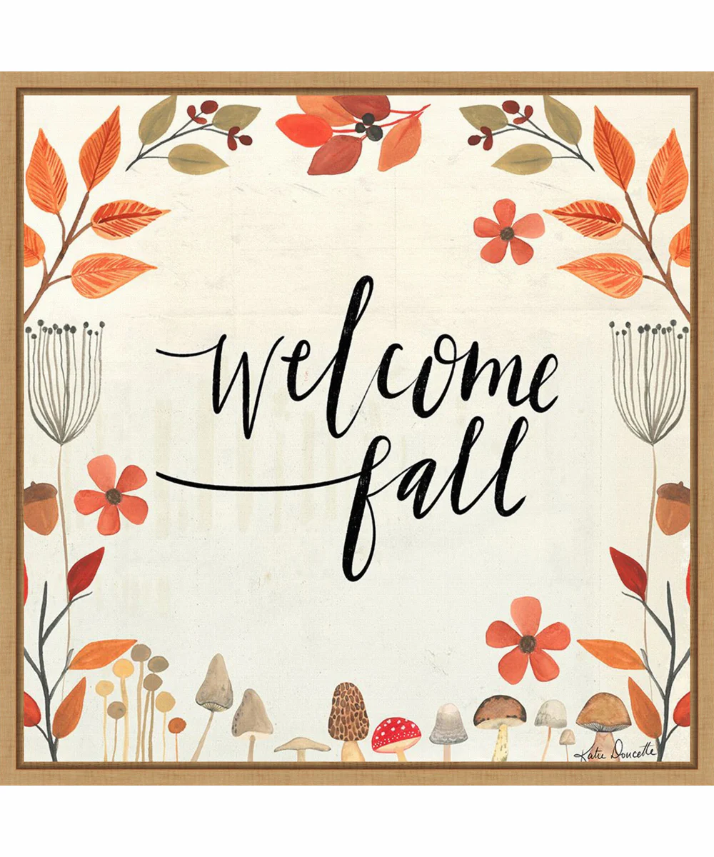 Framed Welcome Fall by Katie Doucette Canvas Wall Art Print (22 W x 22 H), Sylvie Maple Frame