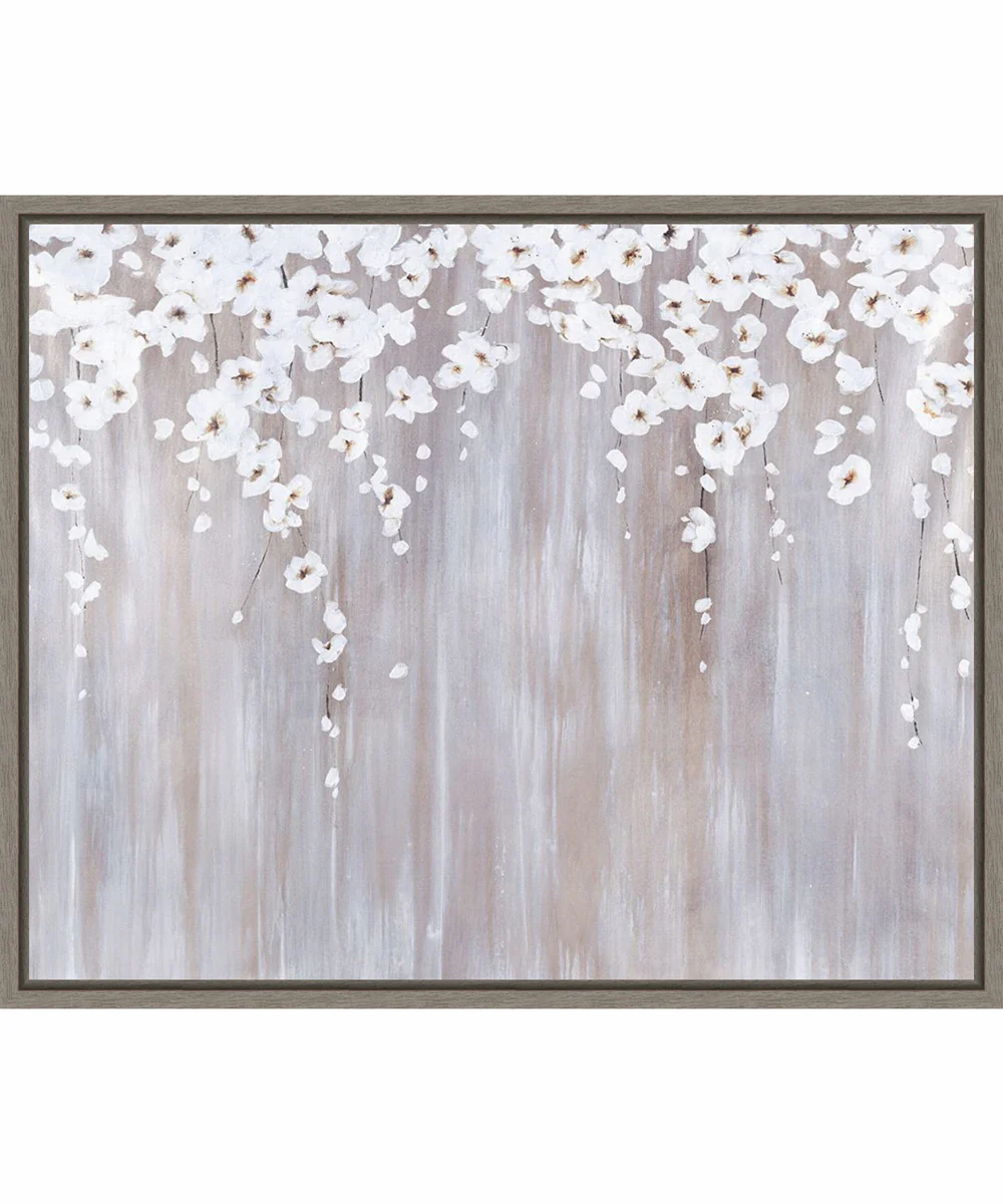 Framed White Cherry Blossoms by Sydney Edmunds Canvas Wall Art Print (28 W x 23 H), Sylvie Greywash Frame