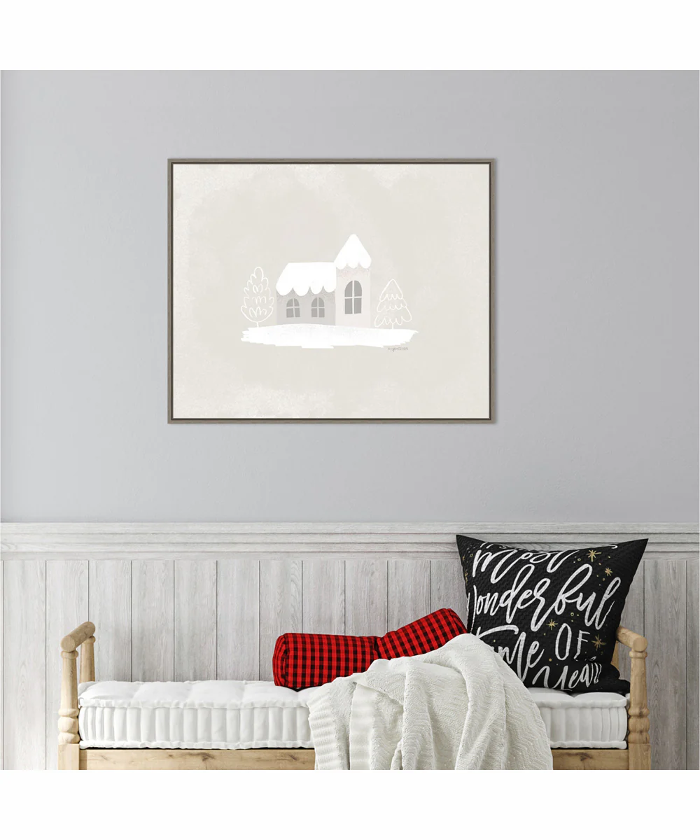 Framed Winter Cottage by Kyra Brown Canvas Wall Art Print (28 W x 23 H), Sylvie Greywash Frame - Image 2
