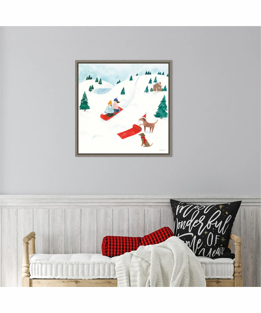 Framed Winter Scene IV Dogs by Jenaya Jackson Canvas Wall Art Print (22  W x 22  H), Sylvie Greywash Frame - Image 2