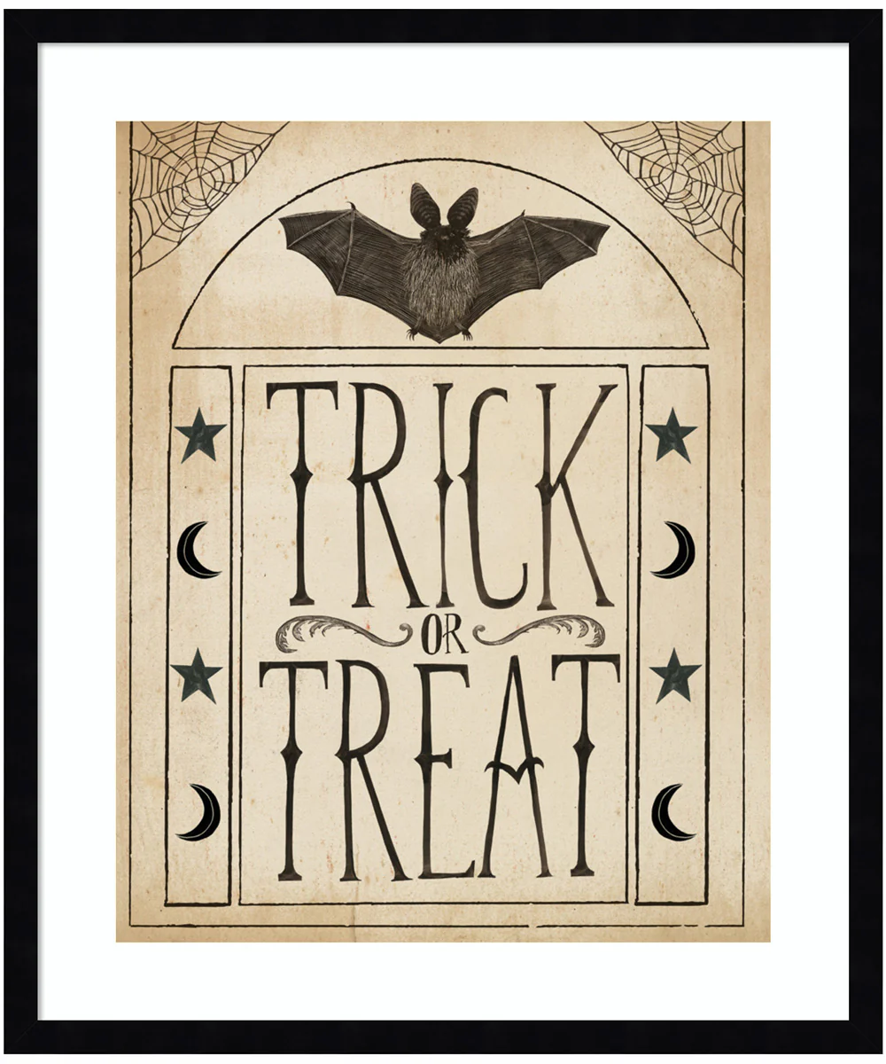 Hocus Pocus IV Stars and Bat by Sara Zieve Miller Wood Framed Wall Art Print (21 W x 25 H), Svelte Noir Black Frame