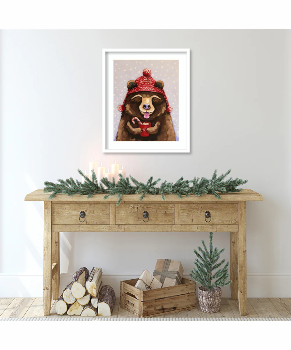 Hot Chocolate Bear by Lucia Stewart Wood Framed Wall Art Print (21  W x 25  H), Svelte White Frame - Image 2