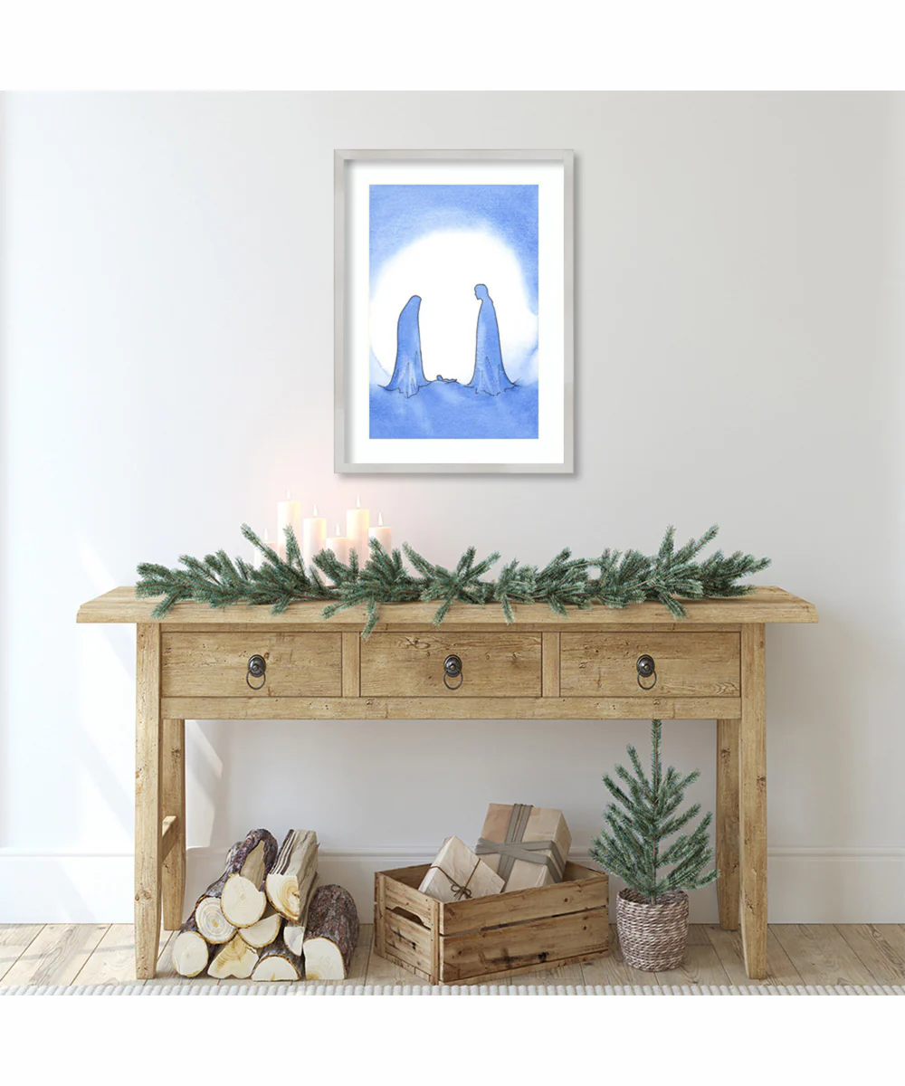 Mary and Joseph with the miraculous baby by Elizabeth Wang Wood Framed Wall Art Print (19 W x 25 H), Svelte Silver Frame - Image 2