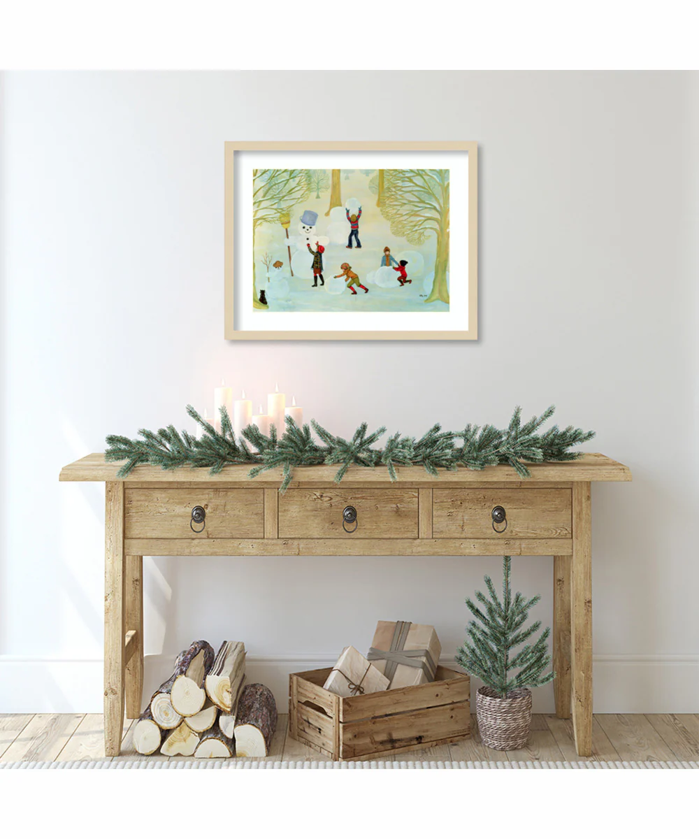 Snowmen by Ditz Wood Framed Wall Art Print (25 W x 20 H), Svelte Natural Frame - Image 2