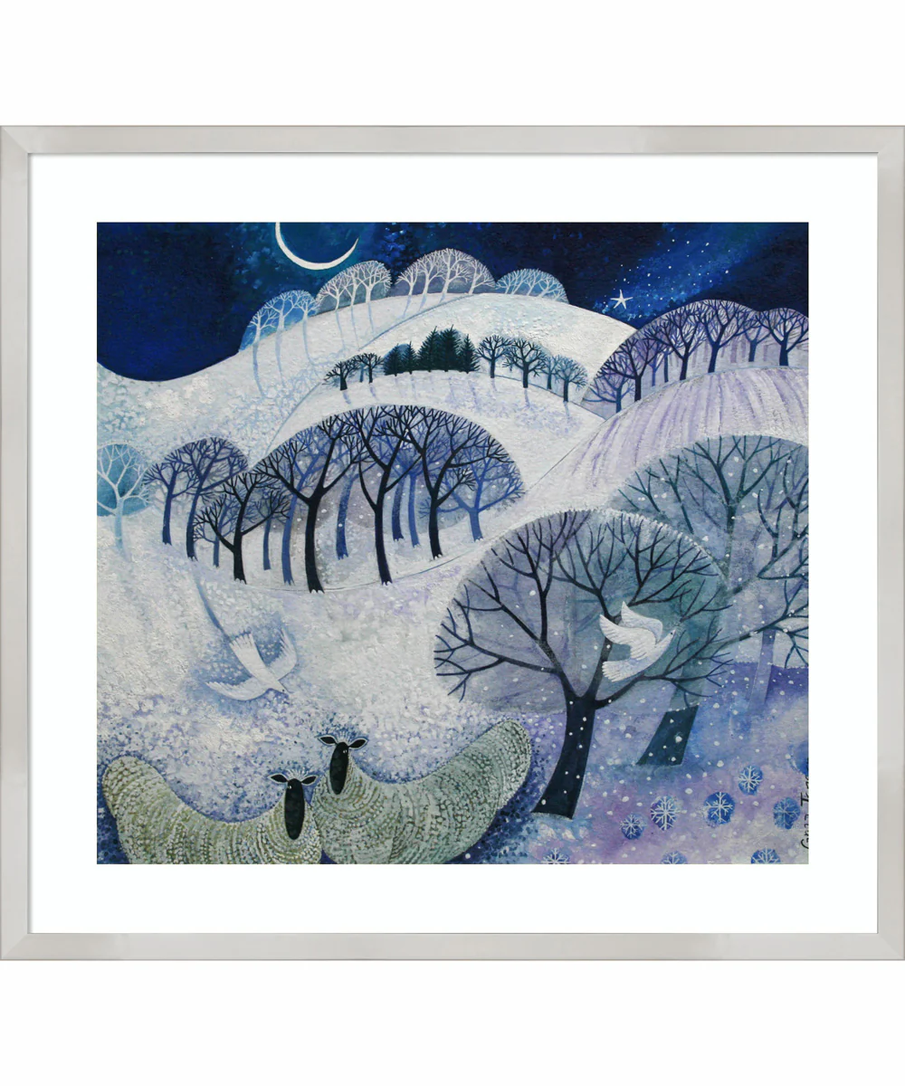 Snowy Night by Lisa Graa Jensen Wood Framed Wall Art Print (25 W x 23 H), Svelte Silver Frame