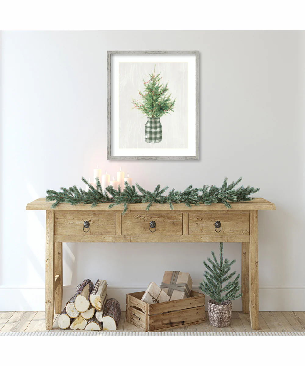 White and Bright Christmas Tree II Plaid by Danhui Nai Wood Framed Wall Art Print (21 W x 25 H), Shiplap White Narrow Frame - Image 2