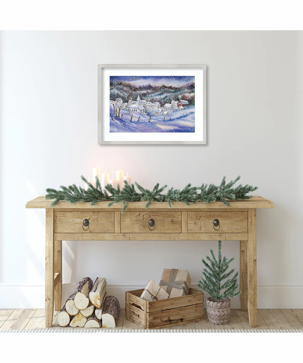 Winter Village Snowscape by Kathleen Parr McKenna Wood Framed Wall Art Print (25  W x 19  H), Svelte Silver Frame - Image 2