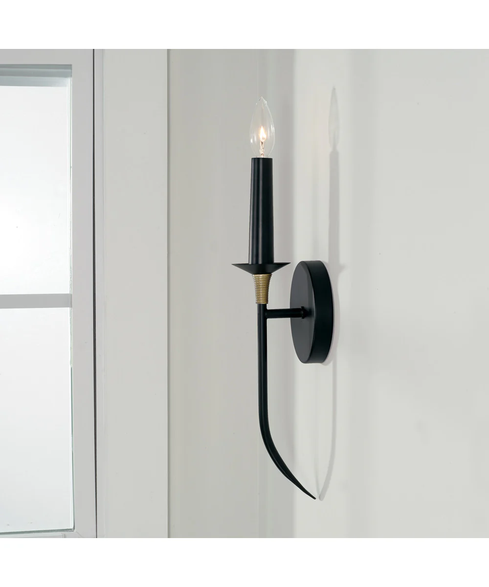 Amara 1-Light Sconce Matte Black with Brass - Image 2