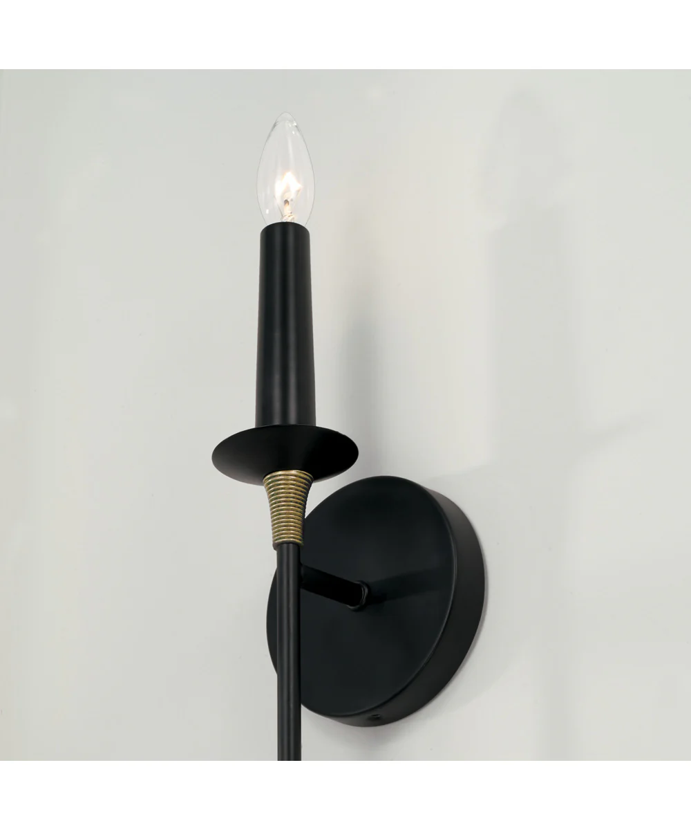 Amara 1-Light Sconce Matte Black with Brass - Image 3