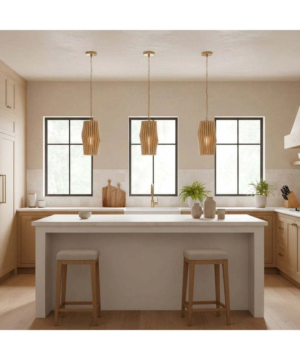 Archer 1-Light Pendant Blonde Wood and Matte Brass - Image 2