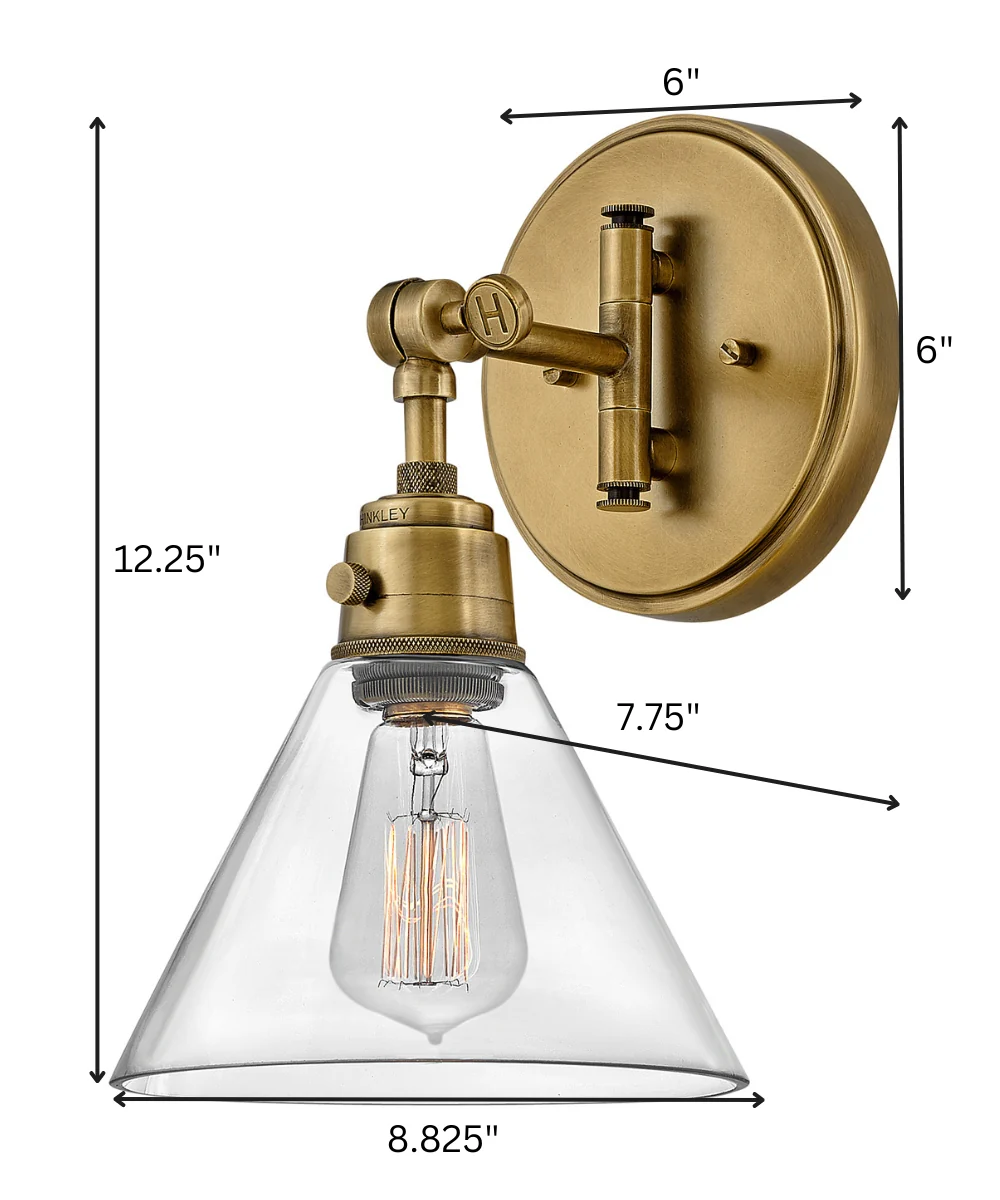 Arti 1-Light Small Single Light Sconce in Heritage Brass with Clear glass - Image 2