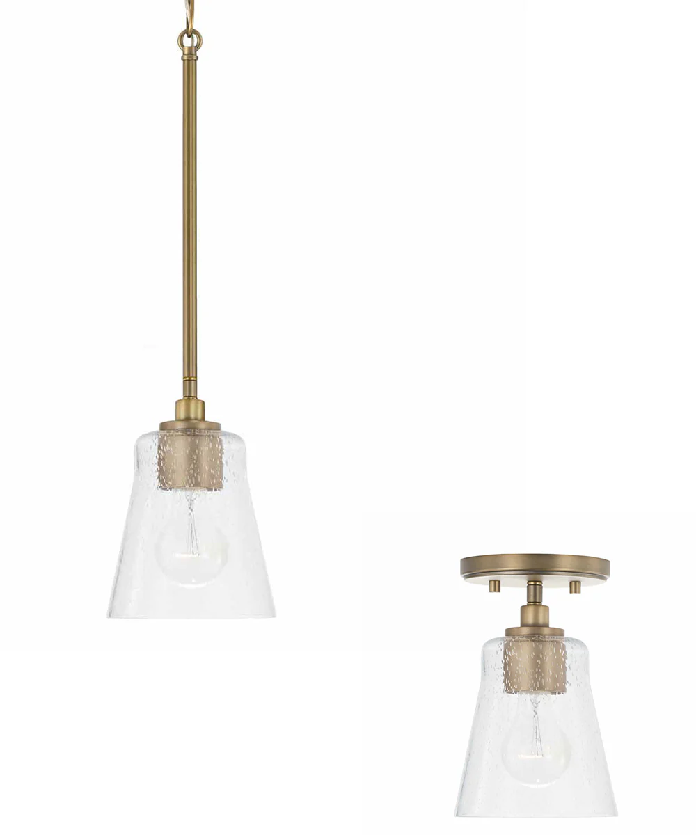 Baker 1-Light Dual-Mount Pendant/Semi-Flush Mount Aged Brass - Image 2